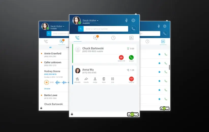 Now Reach admin portal interface on a dark background, showcasing features like call routing and out-of-office messages for business continuity