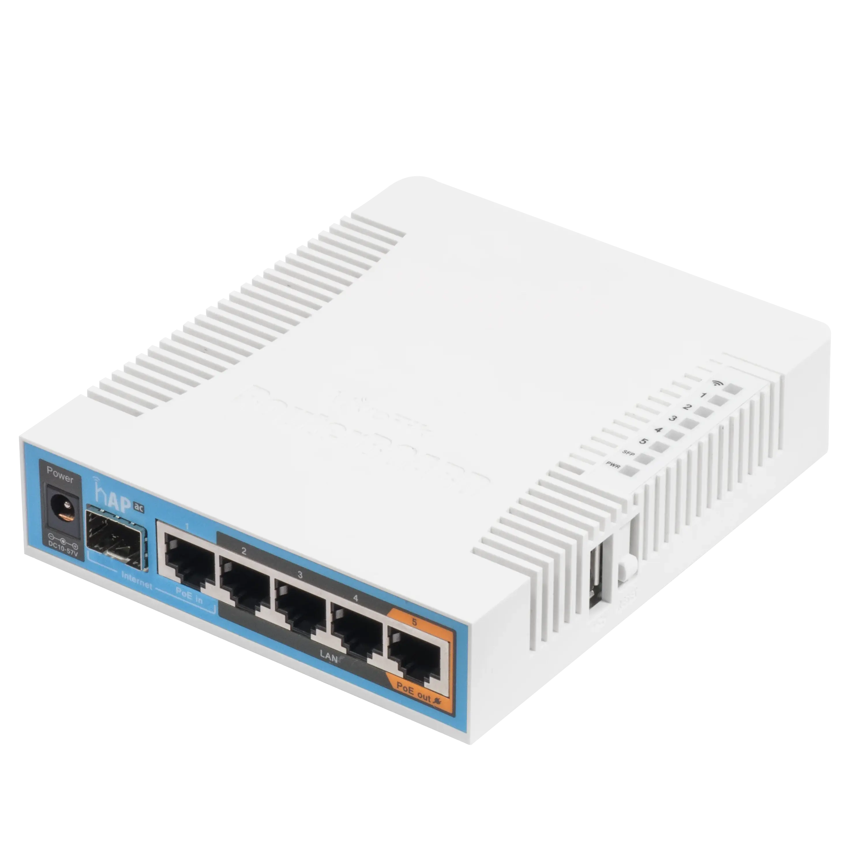 White MikroTik hAP ac router with multiple LAN ports